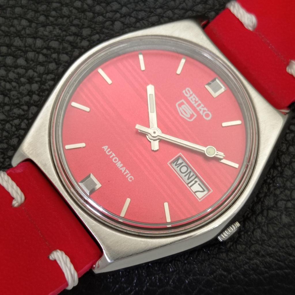 Seiko 5 AUTOMATIC 6319A VINTAGE JAPAN MENS RED COLOR DIAL WATCH A701528-5 R206b-a701528