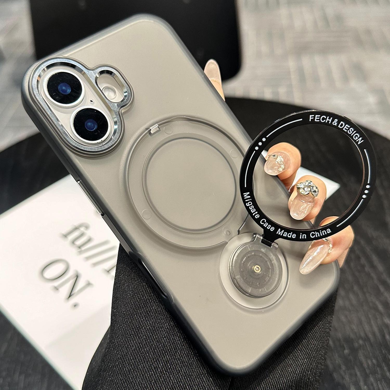 

For iPhone 16 Plus Magnetic Case Kickstand TPU+PC Phone Back Cover Black