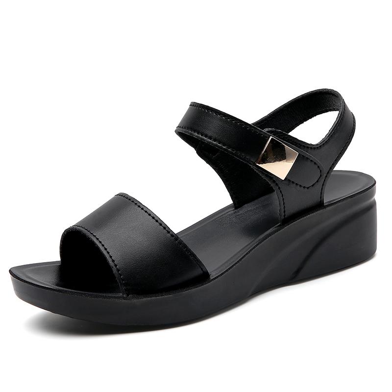 Women Chunky Sandals Casual Black Thick Sole Wedge Shoes Height Increase Platform Open Toe Sandals for Mother