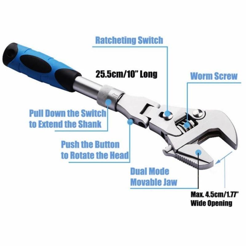 Multifunction 5 In 1 Torque Wrench 10 Inch Adjustable Ratchet Wrench 180 Degree Folding Spanner Household Maintenance Manual Tool