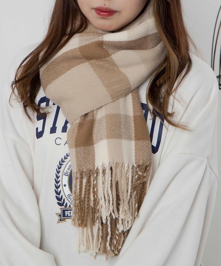 WEGO Unisex Large Checked Solid Perfect for Junior High and Perfect Gift for and and Size F Beige Scarf/Stole, Color, School, High, School, Adults,