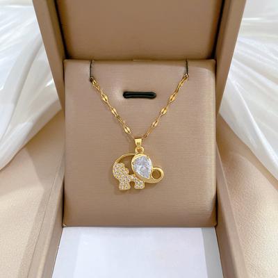 Voll mit Diamanten, Elefanten, leeren Blumen aus Titanstahl, Luxuriöses Temperament, Voll mit Zirkonia, Halskette, Mode-Trend für Damen, Schlüsselbein-Kette