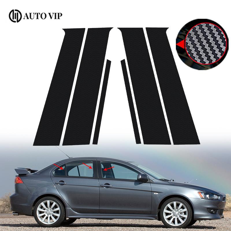 6Pcs Car Side Window Door Pillar Trim Posts Sticker Black for Mitsubishi Lancer Sedan 2008-2017 Proton Pira Fibre2010-2015