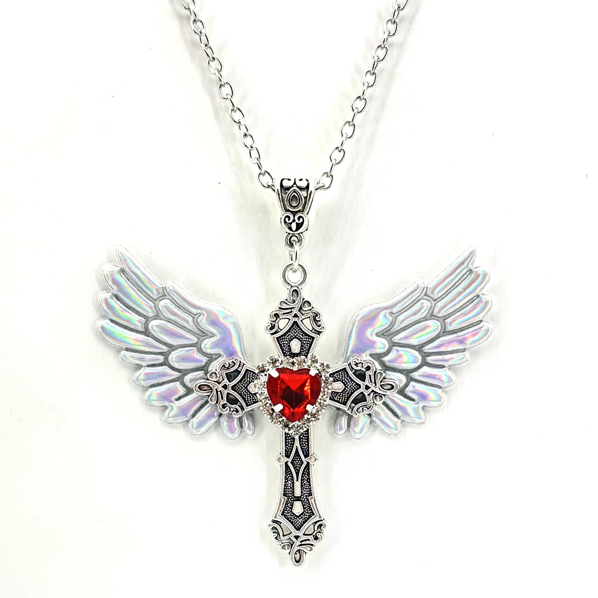 Cross-Border Dark Punk Ornaments: Winged Heart, Dragonfly, Bat, Star, Colorful Gems, Silver Chain