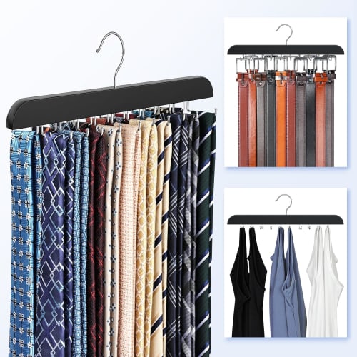 MIYI Hanger, Holds 20 Ties, Recommended by Storage Experts, Belt Hanger, Business Hanger, No-Slip, Plenty of Tie Storage, Rotating, Underwear Storage,