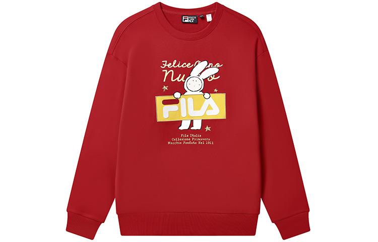 Men's FILA CNY X Buer Rabbit Sweatshirts Unisex Red Crew Neck Moderate Regular