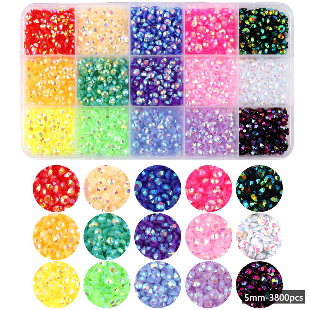 15-Kleur Hars Platte Bodem Boor, Kleur Ab Boor, Gemengde Kleur Acryl Boor, Handgemaakte Diy Sticker Boor, Grote Transparante Diamant Sieraden Set.