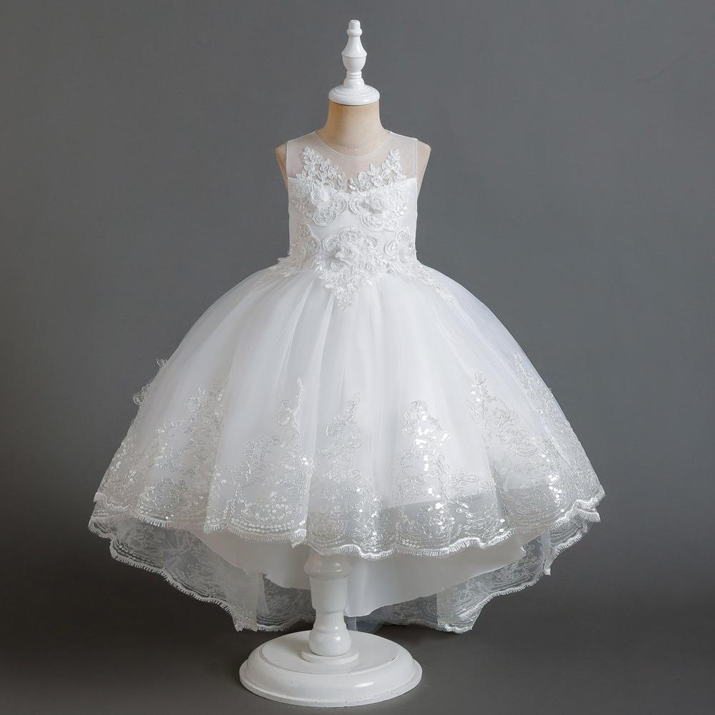 Mädchen-Organza-Kuchen-Prinzessinnen-Kleid mit Schleppe Hochzeits-Blumenmädchen-Kleid Party-Bankett-Outfit Atmungsaktives Netz Formelle Kleidung