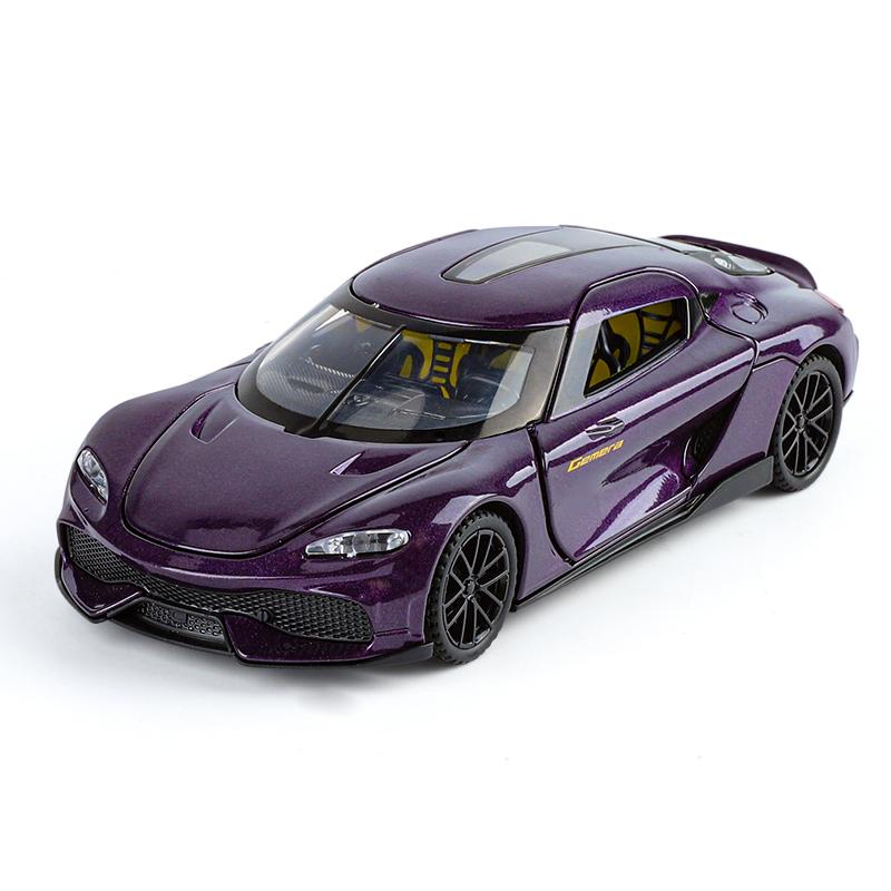 

1/32 Koenigsegg Gemera GT Суперспортивний автомобіль Сплавна лита модель Звук і світло Двоє дверей Іграшка Дитяча розвиваюча іграшка Декоративна прикраса фіолетовий
