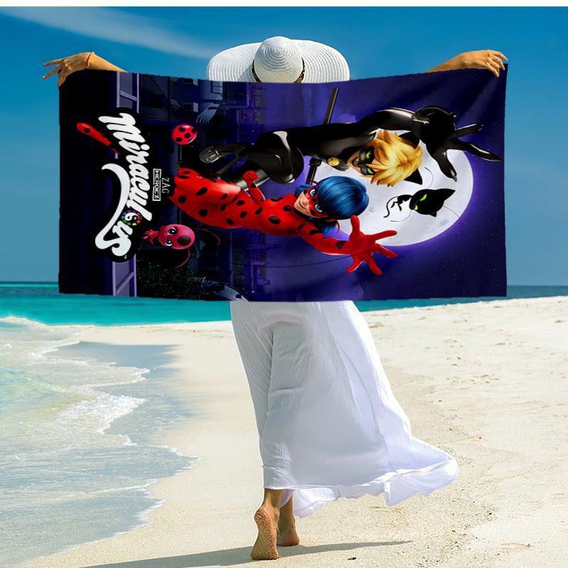 Ultra-Soft Beach Towel with Miraculous Tales of Ladybug Cat Noir Theme,Ideal for Pool - Camping, Diving - Perfect Travel Essential, Vibrant Beach Towe