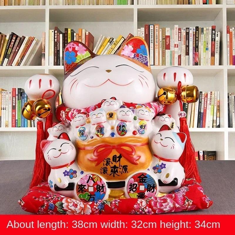 15 Zoll Keramik Glückskatze Japanische Maneki Neko Heimdekoration Ornament Glückskatze Spardose Sparschwein Figur Feng Shui Dekor