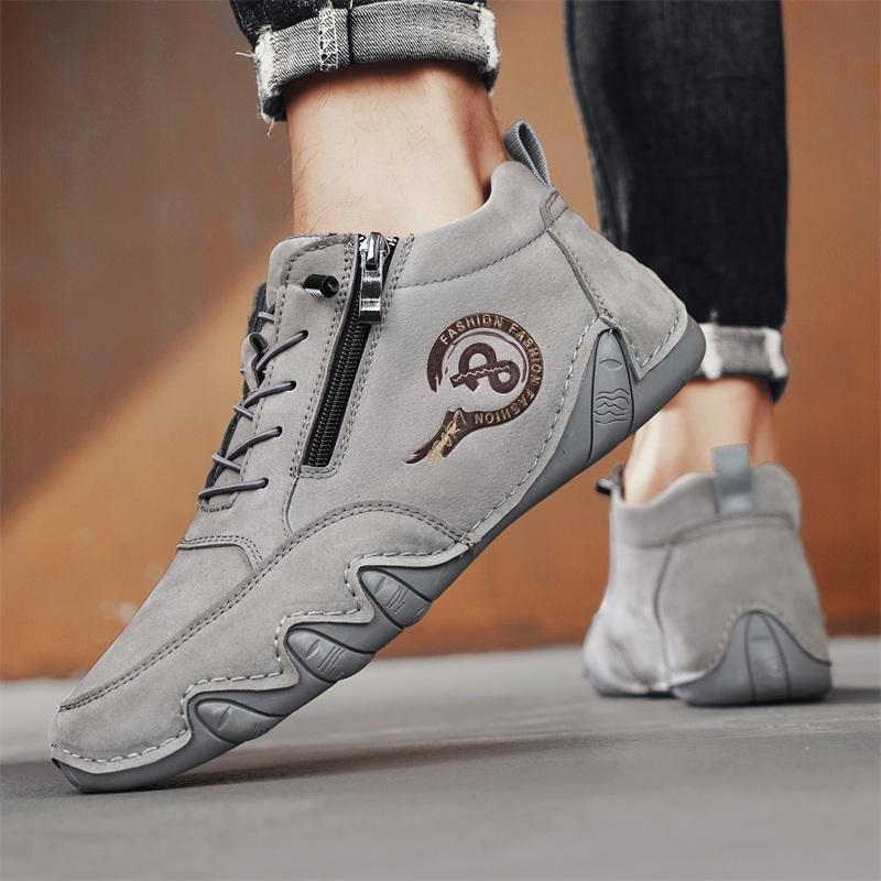 Men's Casual Shoes Side Zipper Short Boots Versatile Flat Bottom Trendy Fashionable Men's Shoes Suitable for Outdoor Sports