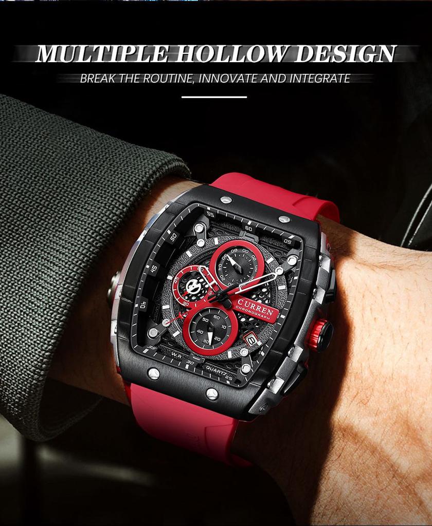 Curren 8442 Men's Quartz Watch, Six-Hand Dial, Rubber Strap, Fashion Sport Design