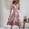 2023 Summer Stand-Up Collar Puff Sleeve Dress with All-Over Print