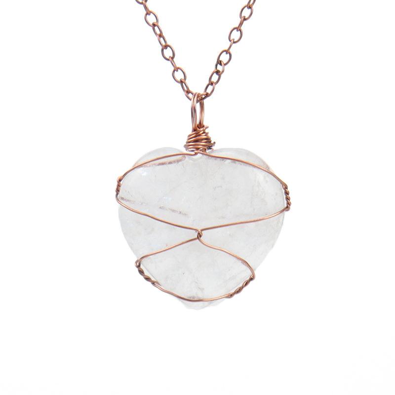Hand-Wound Woven Tiger Stone Heart-Shaped Love Rough Stone Natural Crystal Stone Necklace N549
