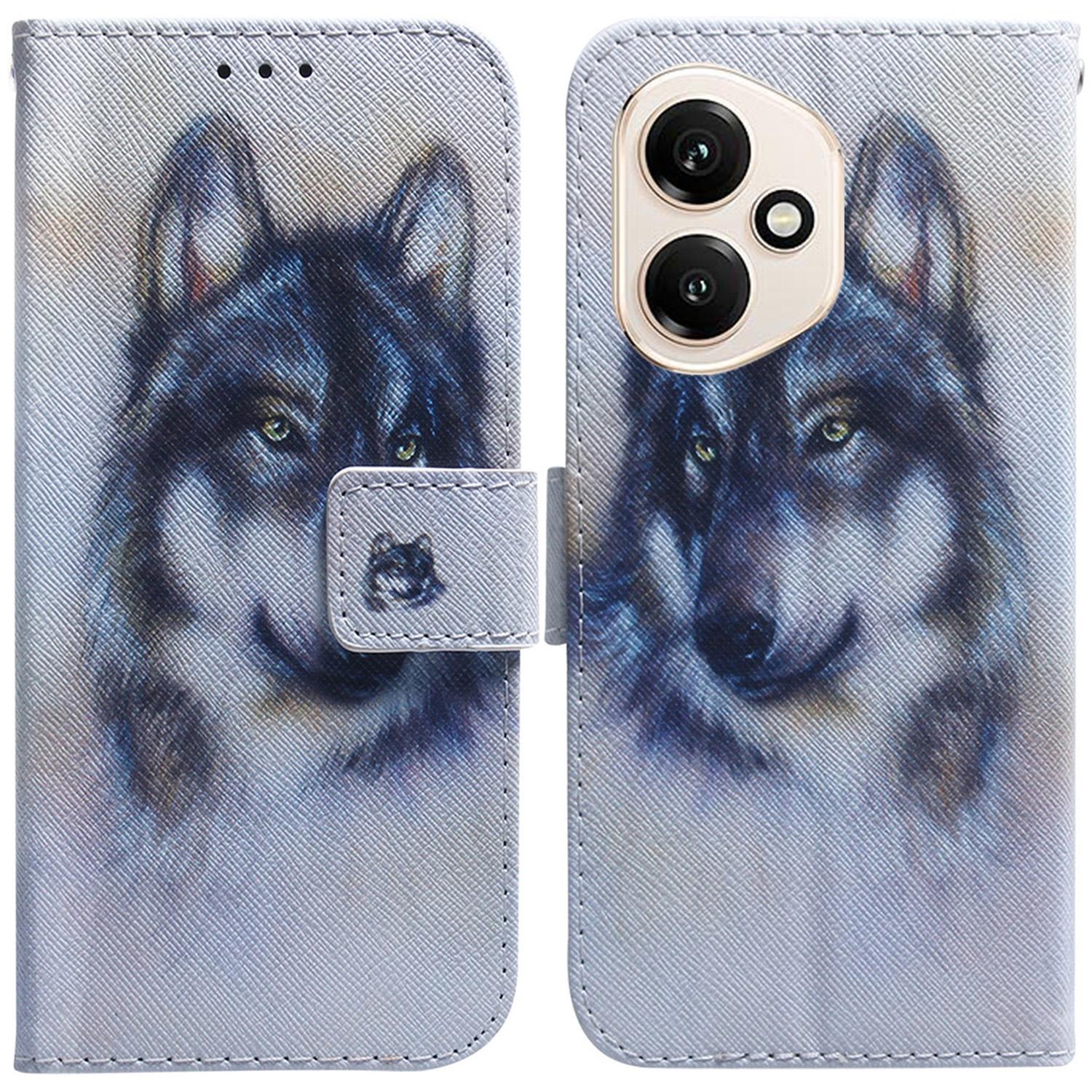 

Для Honor 400 5G (Глобальный) Кожаный чехол-кошелек с принтом Wolf