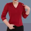 Women's V-neck Mesh Stretch T-shirt Shiny Rhinestone Long-sleeve Slim-fit Blouse Soft Skin-friendly Pullover T-shirt