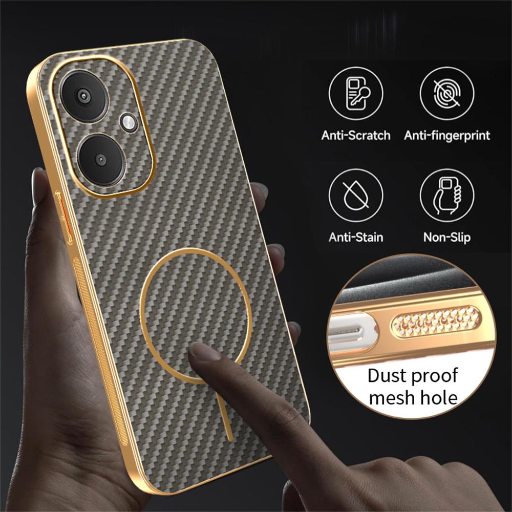 Phone Case For Xiaomi Redmi 13C 5G/13R 5G/Poco M6 5G Carbon Fiber Textured Electroplated TPU Back Cover