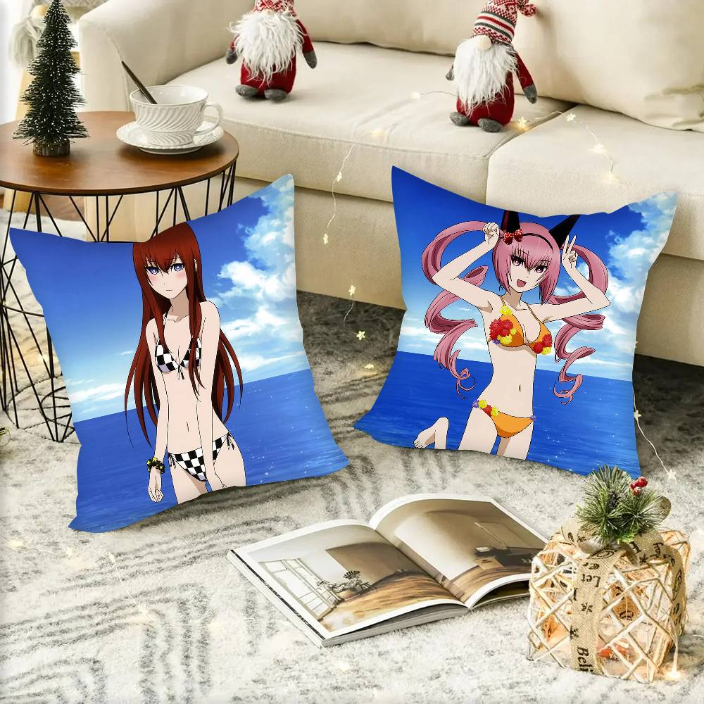 Anime Steins;Gat Cute Swimsuit Pillow Case Square Pillow Bedroom Sofa Leisure Comfort Cushion Car Home Decoration