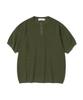 KNITTED Coolever Henley Neck Short Sleeve Knit Olive