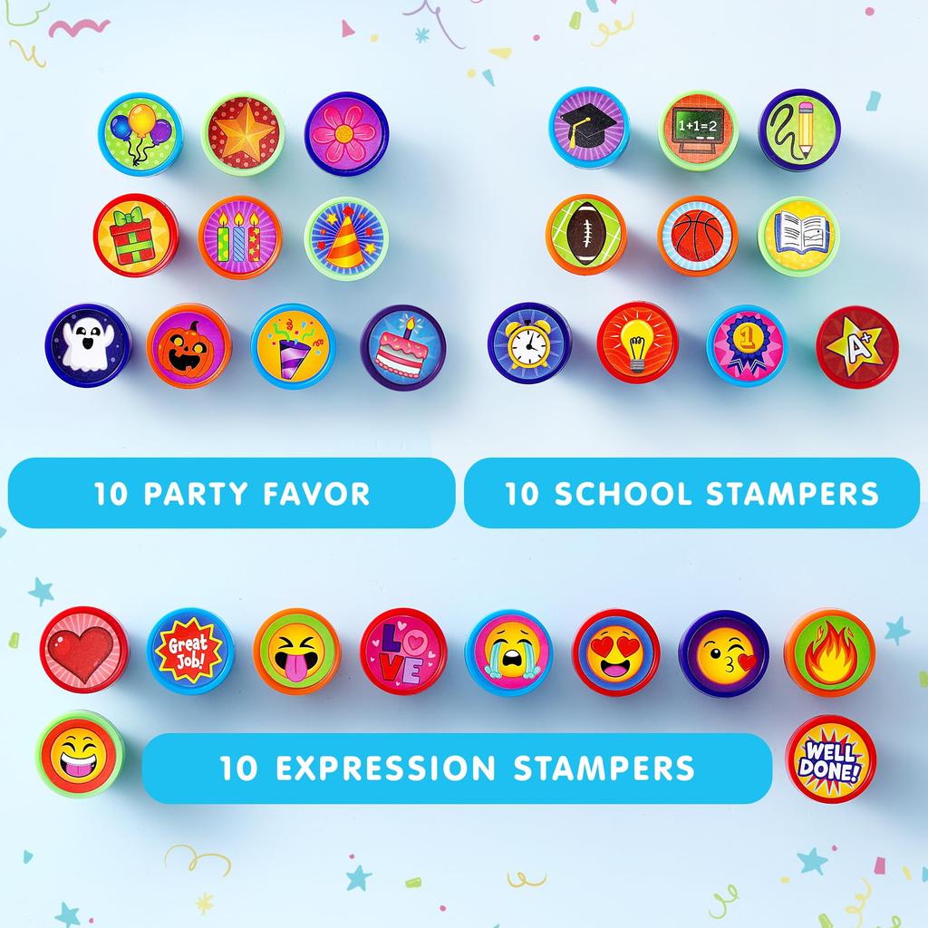 Joyfy 50 Pcs Assorted Stamps Self-Ink Stamps for Kids Birthday Christmas Party Carnival Prizes Halloween Gifts