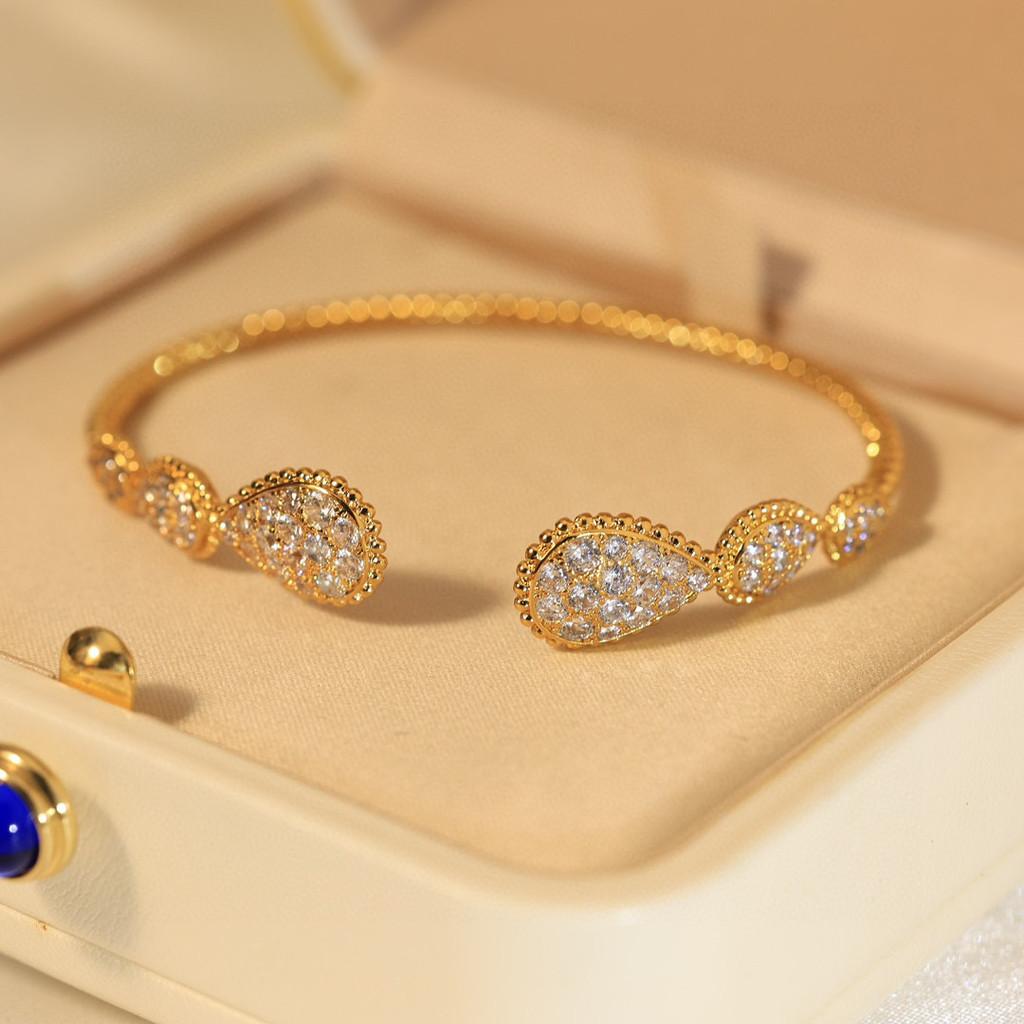 

Украшение в форме капли воды с инкрустацией бриллиантами, открытый браслет из гипоаллергенного материала, подарок на день рождения, бесплатная доставка, на каждый день, милое и романтичное золотой