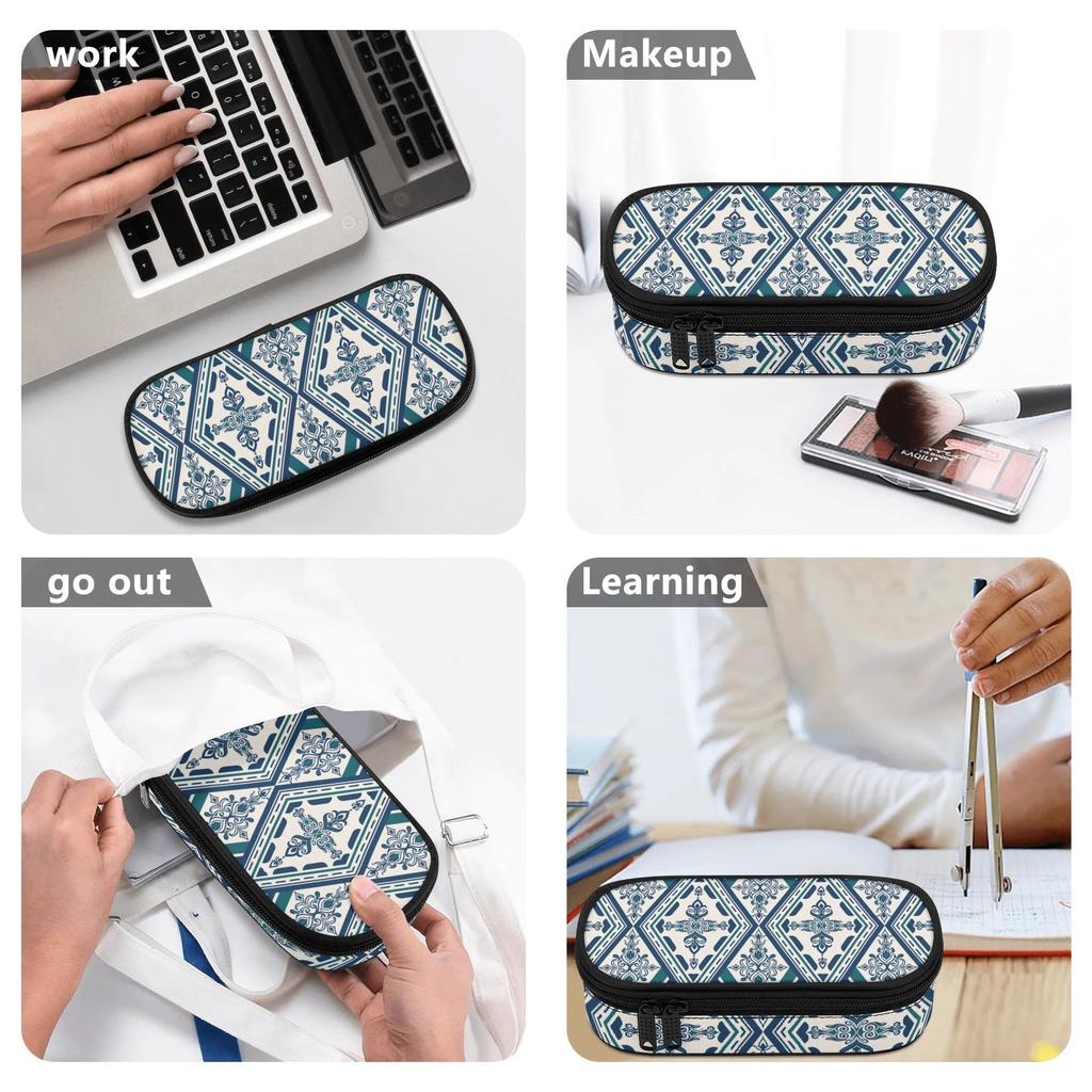 Pen Case Strong Polyester Fabric Spacious Storage Zipper Closure with Main Compartment Mesh Pocket and Pen Slots for Boys Girls