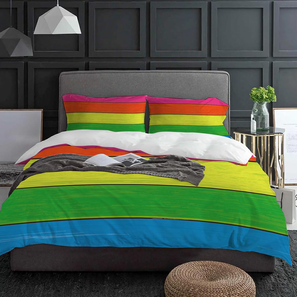 Rainbow Color Wood Grain Duvet Cover With Pillow Case Custom 3pcs Bedding Set Quilt Cover Double Bed Home Textile