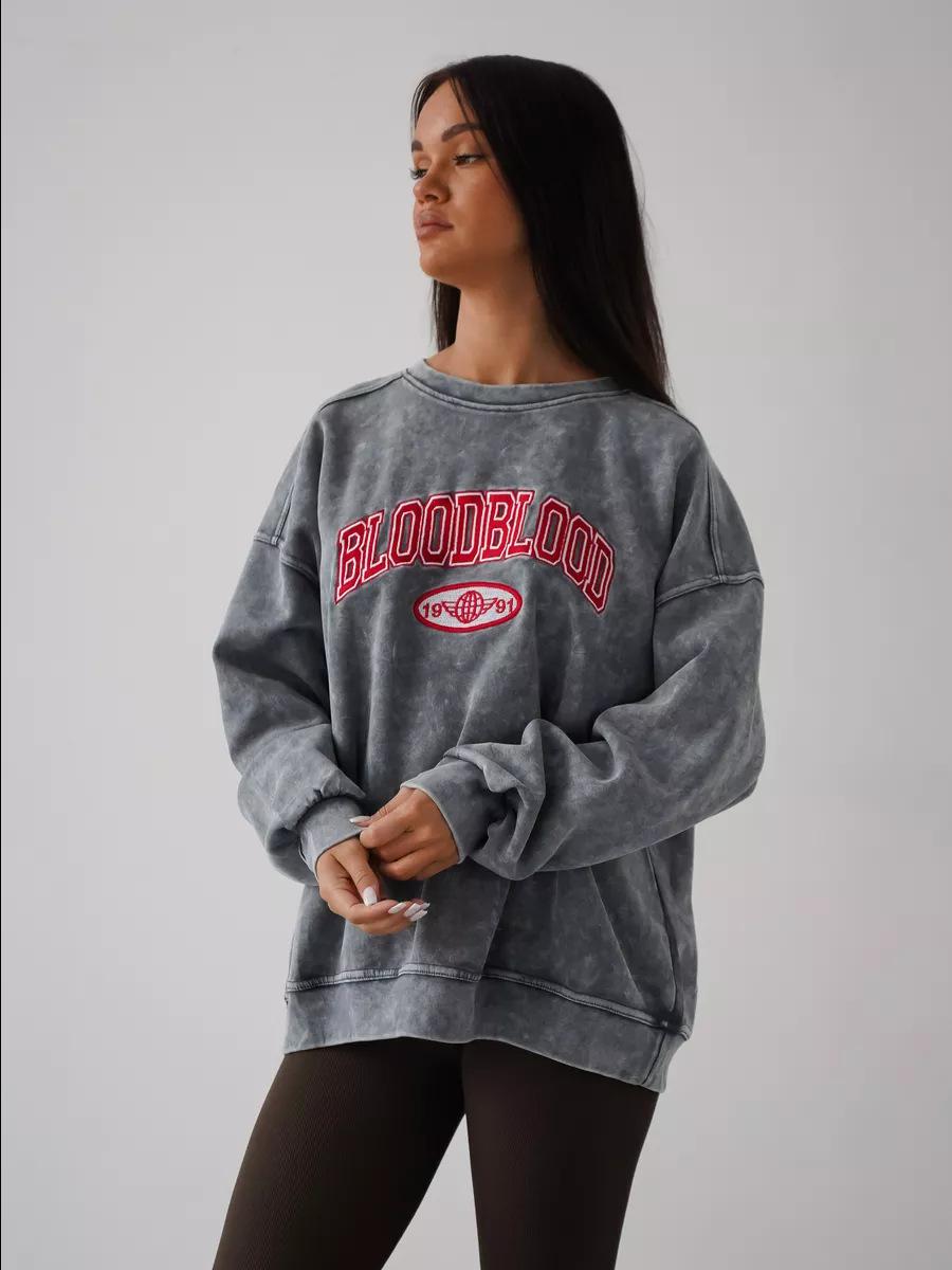 American Old Washed Black Crew Neck Sweater 2026 New Street Personality BF Style Pure Cotton Tide S промывают черный