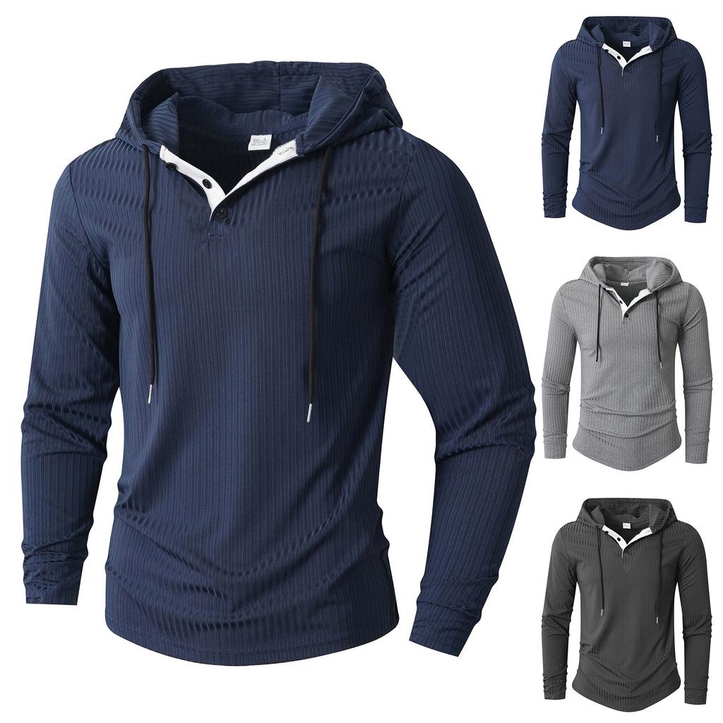 Men's Solid Color Stand Collar Button Sweatshirt Hoodie Men's Sports Large Size Casual Sweatshirt