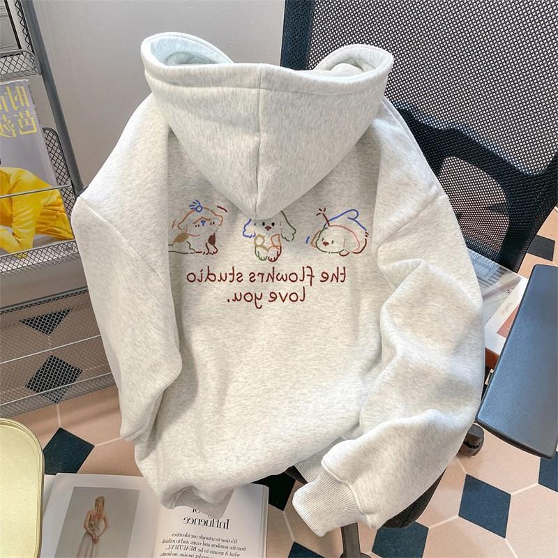 American retro cartoon printing heavy hooded sweater for men and women autumn and winter new casual loose velvet thickened top