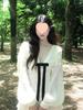 French Elegant High-end Bow V-neck Pleated Slim-fit White Dress for Women - Autumn Style