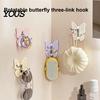 Hair Tie Holder Hook Rotating Butterfly Adhesive Wall Hooks, 3-Prong No-Drill Swivel Hangers, with Key Adjustable Angle Space-Saving Hook, for