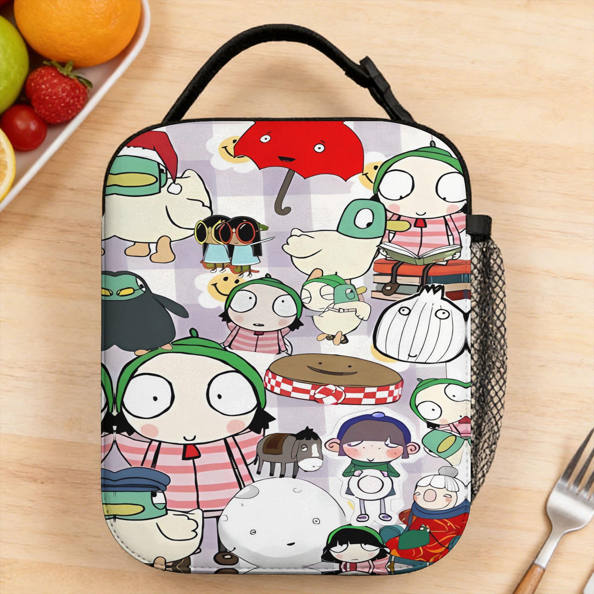 Sarah and Duck Lunch Bag For Girls  Travel Print Lunch Box Casual Oxford Thermal Tote Handbags One Size