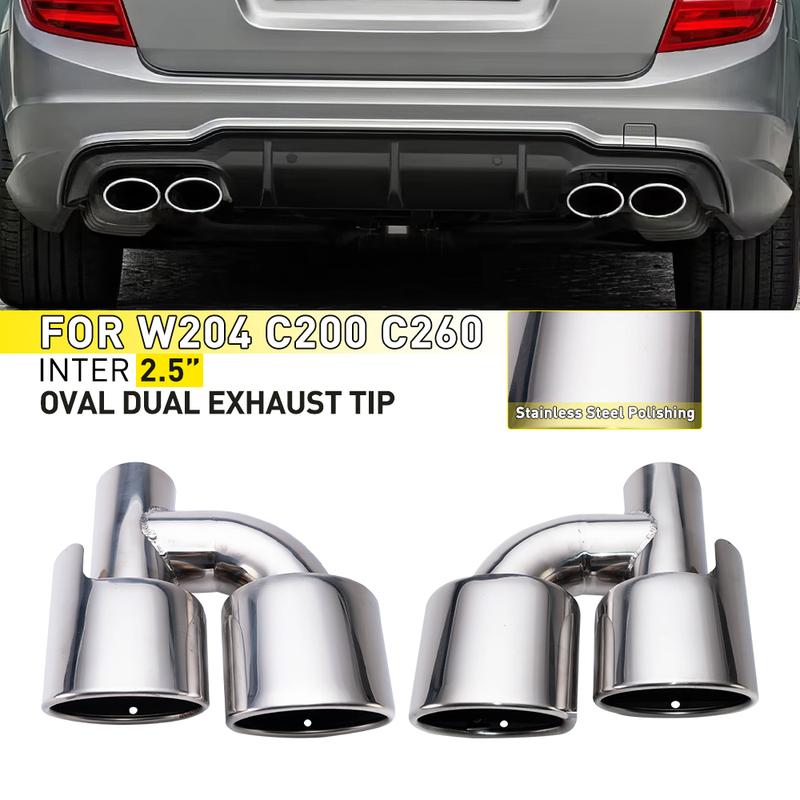 1PCS Stainless Steel Silver Exhaust Pipe Car 2.5'' Inelt Oval Dual Exhaust Tip for W204 C200 C260 Muffler Tailpipe