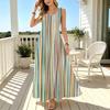 Striped Long Sundress for Women Sleeveless Lightweight Colorful Striped Dress,Stylish Versatile for Summer,Ideal for Beach Vacation & Daily Wear