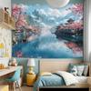 Cherry Blossom Lake Scene Tapestry 2D Digital Print Polyester Wall Hanging Living Room Bedroom Office Decor with Hooks