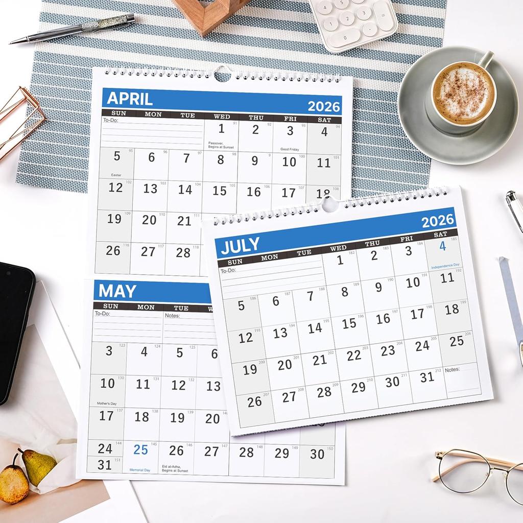 2026 Wall Calendar - 2 Month Wall Calendar 2026 Display (Folded in a Month), 17.6" x 11.3", Jan. 2026 - Dec. 2026, Calendar 2026 - Blue