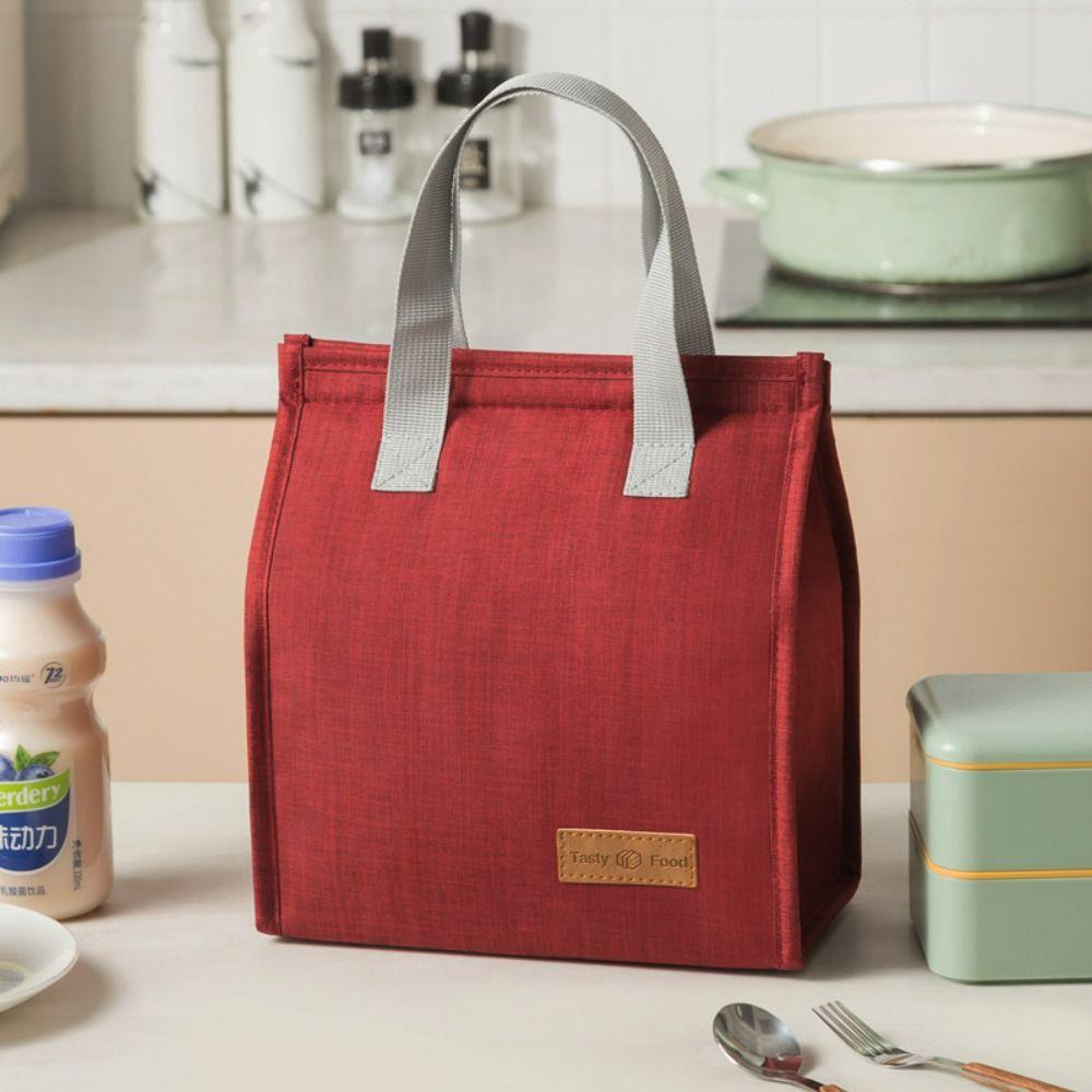 Solid Color Thermal Breakfast Organizer Tote Canvas Lunch Bag Food Hand Bags Waterproof Lunch Bag
