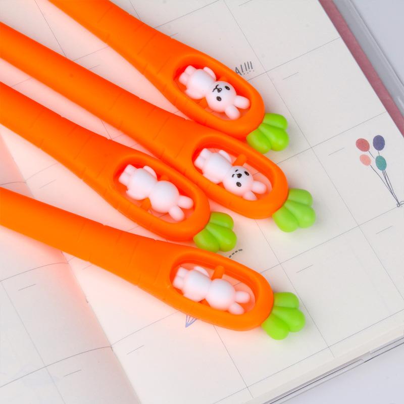 2 PCS Cartoon Style White Rabbit Eating Radish Shaped Signature Pen