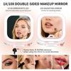 Travel Makeup Mirror with Light 1X 10X Magnifying Mirror with 3 Light Settings Adjustable Brightn Rechargeable Folding Compact