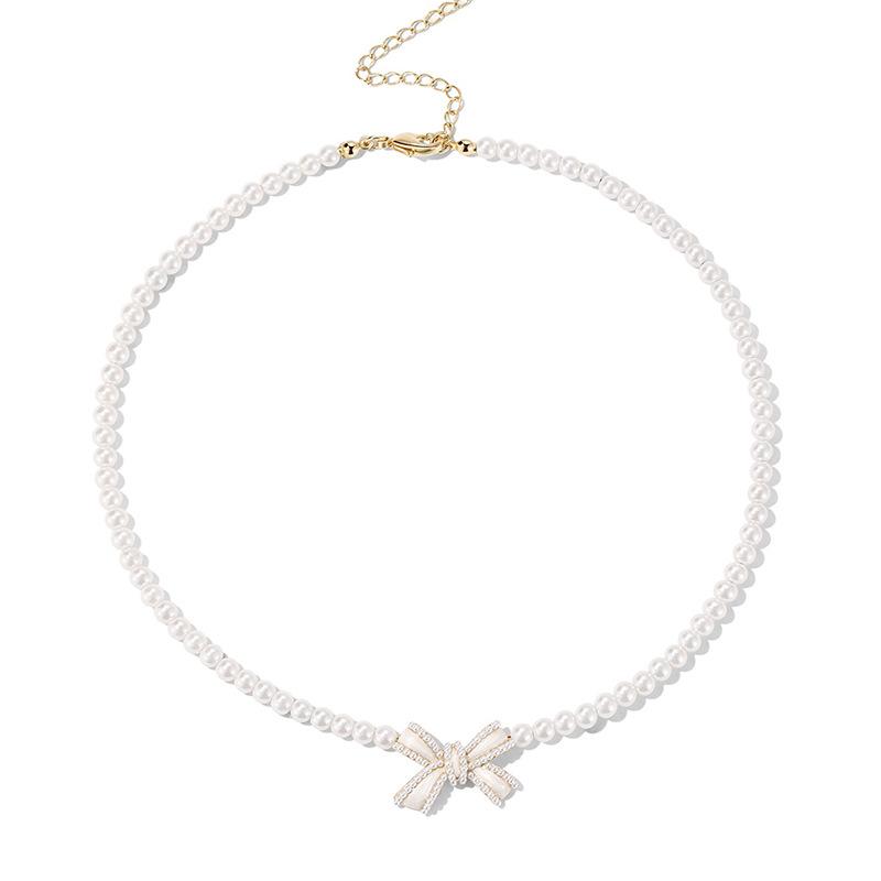 Exquistie Pearl Bow Luxury Necklace For Women Elegant Vintage Fashion Jewelry Bowknot Lady High Quality Necklaces Choker Chain