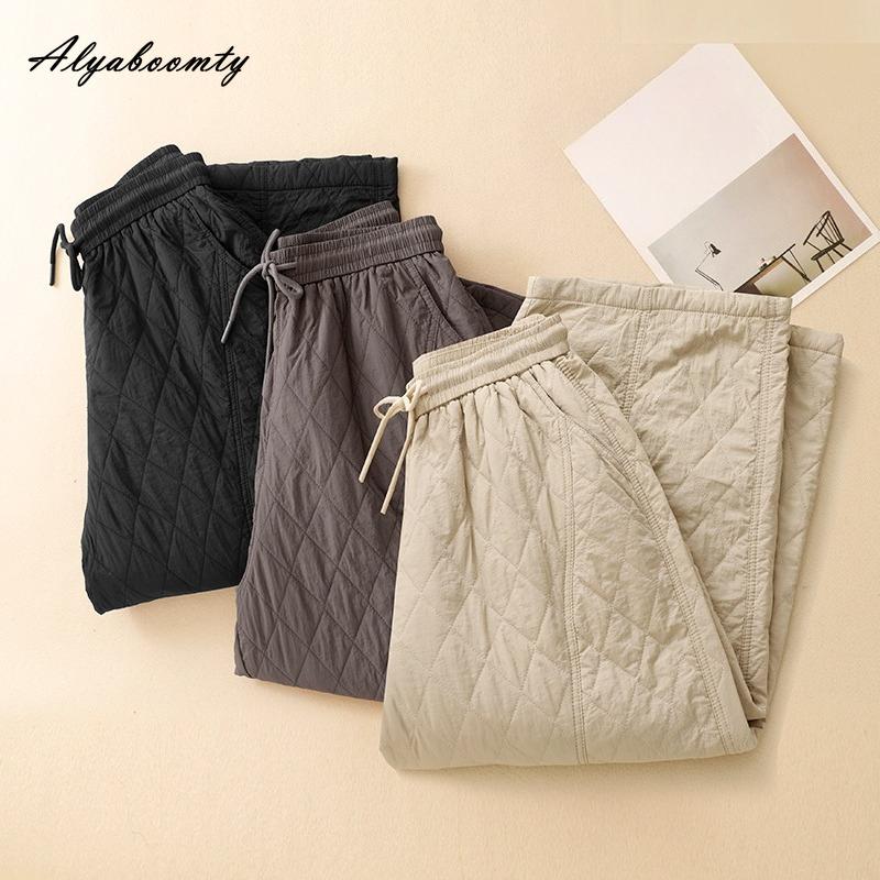 Korean Style Plus Size Autumn Winter Women Straight Pants Drawstring Gray Black Apricot Warm Trousers Vintage Casual Loose Basic Ladies' Pants