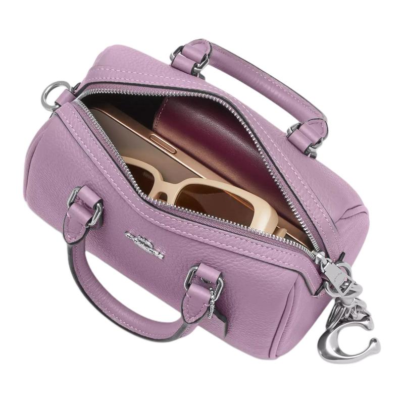 Coach Rowan 18 Silver Logo Removable Shoulder Strap with Zip Closure Refined Pebbled Leather Handbag Mini Women's Purple