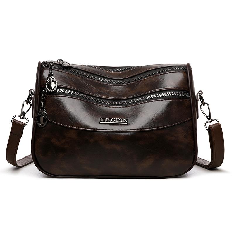 Middle-Aged Women's Bag Vintage Crossbody Bag Multi-Layer Soft Leather Shoulder Bag