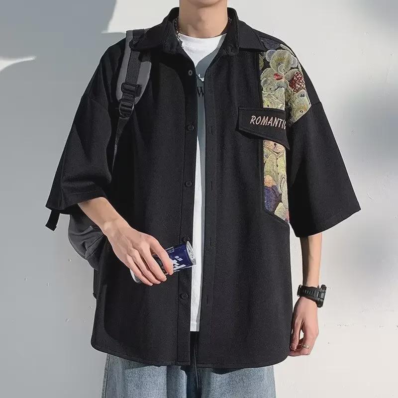 "Men's 2024 Casual Bear Lapel Shirt - Short-Sleeve National Trend"