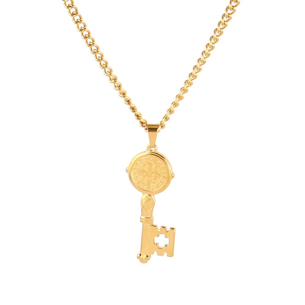 Fashion Religious Key Hydraulic Pendant Side Chain Necklace Stainless Steel Personality Men'S Necklace