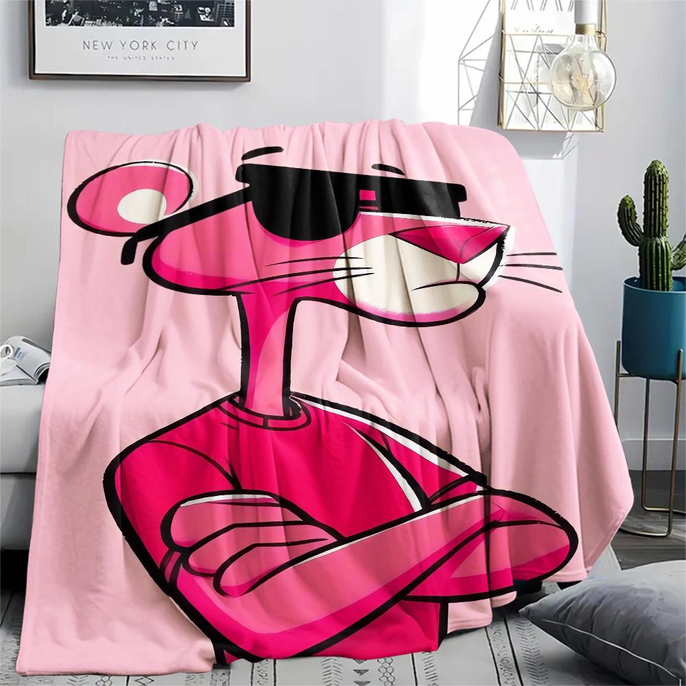 1PC Pink Panther Print Flannel Blanket, High Quality Comfortable for All Seasons, Home Decor, Warmth and Comfort, Perfect for Christmas Gifts