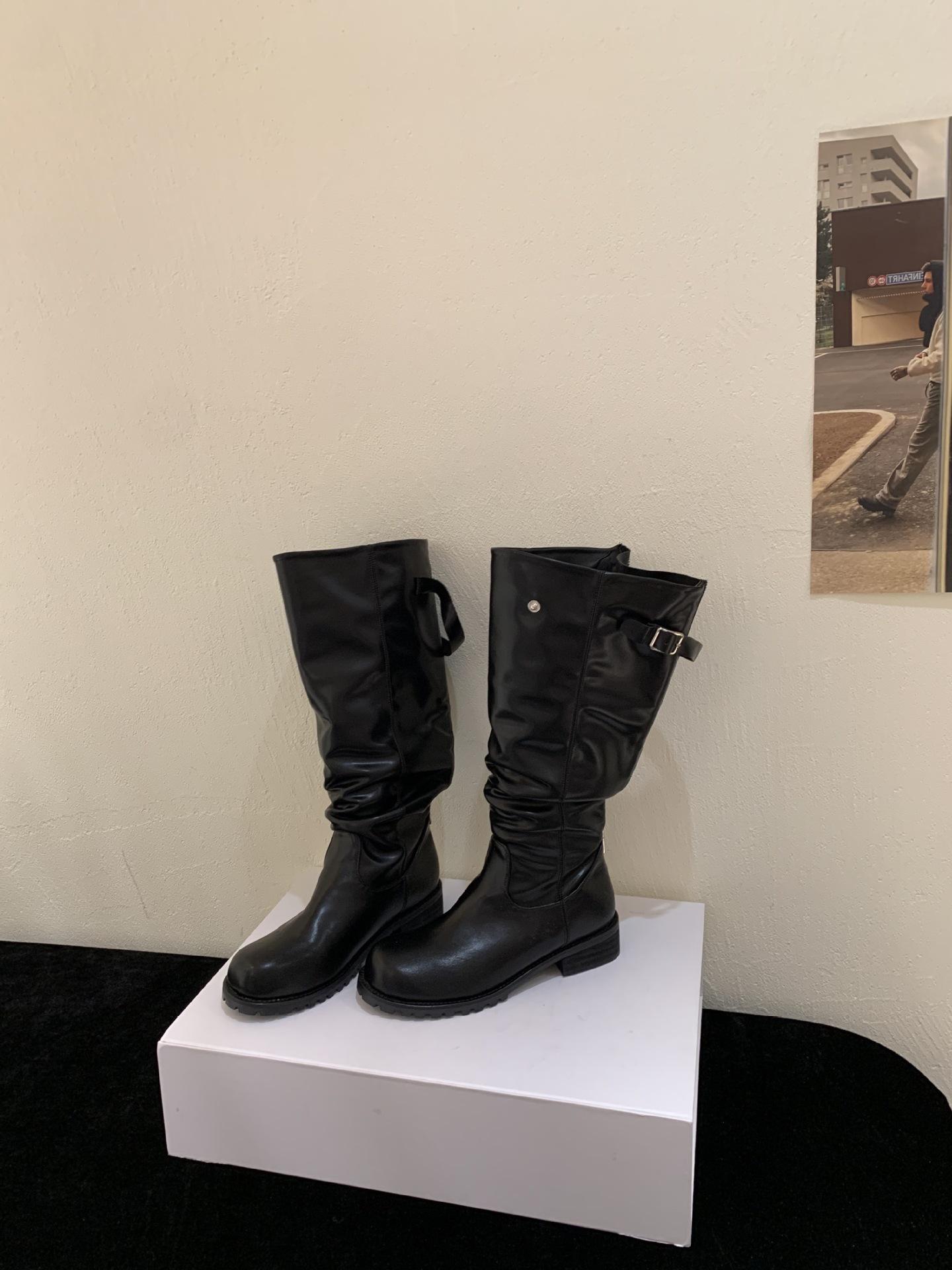 

2025 European and American style pointed pile boots fashionable wide boots slack back zipper two wear high boots women 39