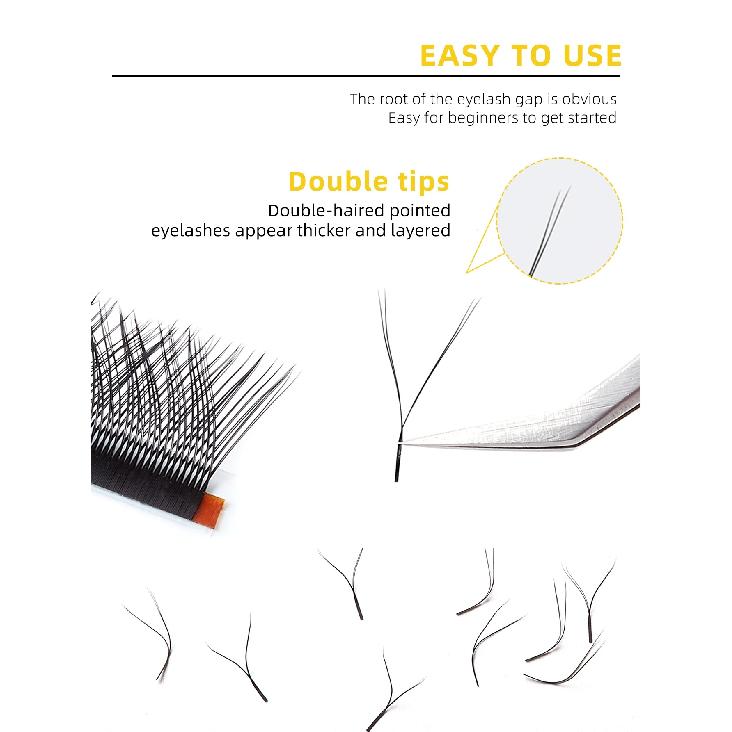 Yelix Y Eyelashes Extension 7-17mm Soft Brazilian Cilia and LU Curl Two Tip Volume Fan Lash Extension Supplies Faux Cils YY Lash